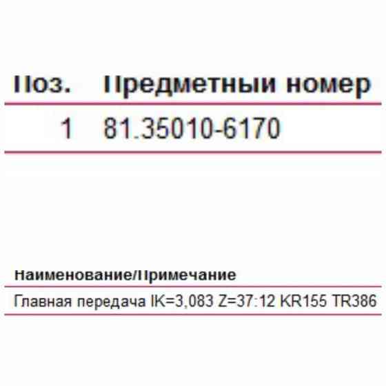 Нужен задний редуктор 81350106170 HY-1130 главная передача IK=3,083 Z=37:12 KR155 MAN. Вся Россия