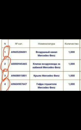 Нужны детали на Мерседес Арокс 2019 г.в.(позиция 1,2,3,4). Вся Россия - изображение 1