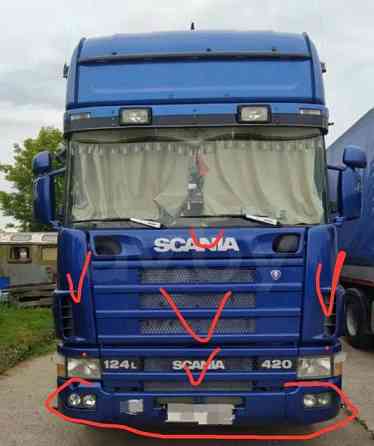 На Скания 124 2004 год топлайн нужны : капот, боковые уши с креплениями, решетка радиатора средняя и 